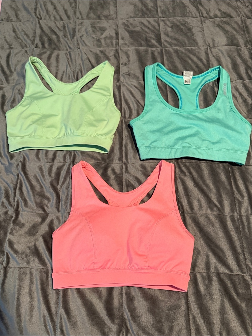tek gear Racerback Sports Bra Set - Mint Green, Teal, Coral Pink